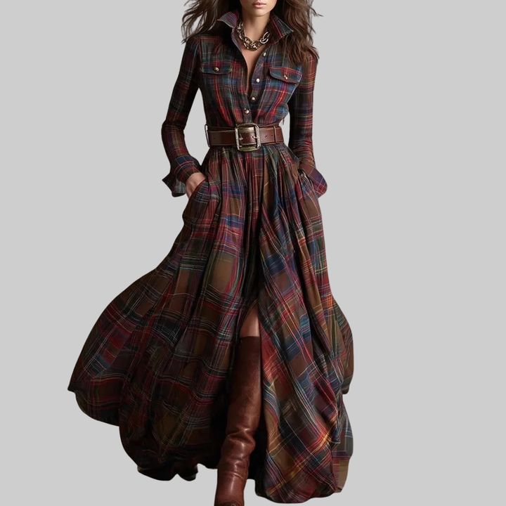 Marcelle | Plaid Belted Maxi Dress