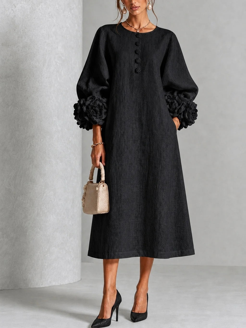 Lucienne | Floral Cuff Midi Dress