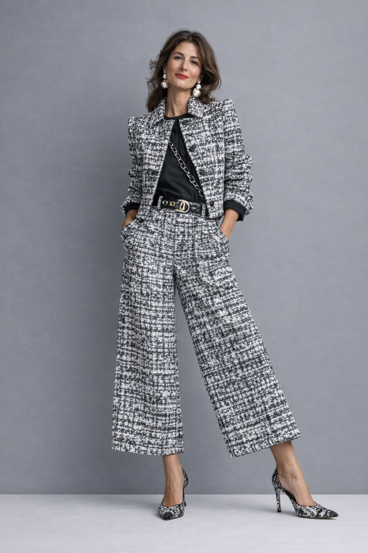 Monica | Textured Jacket & Wide-Leg Pant Set