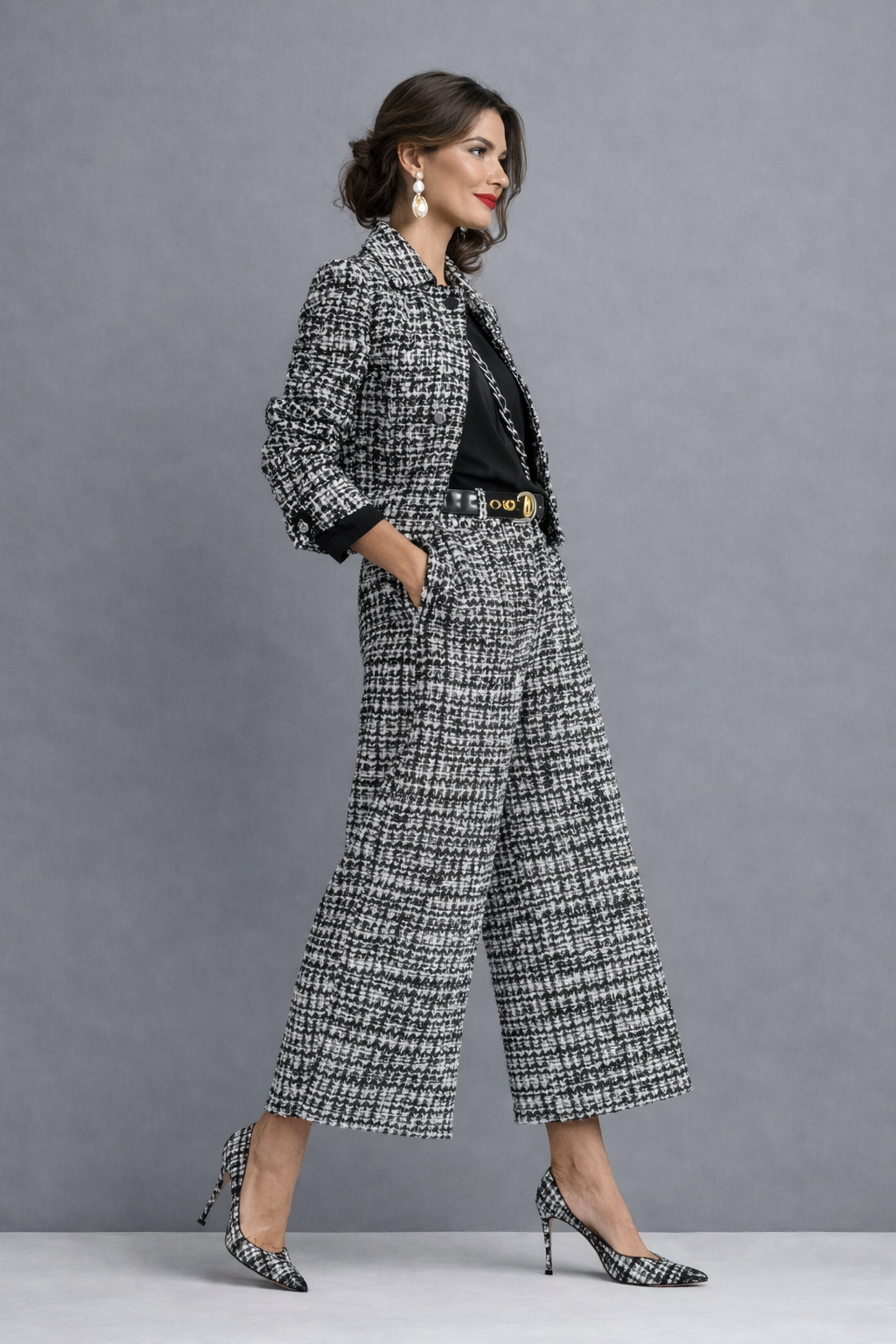 Monica | Textured Jacket & Wide-Leg Pant Set