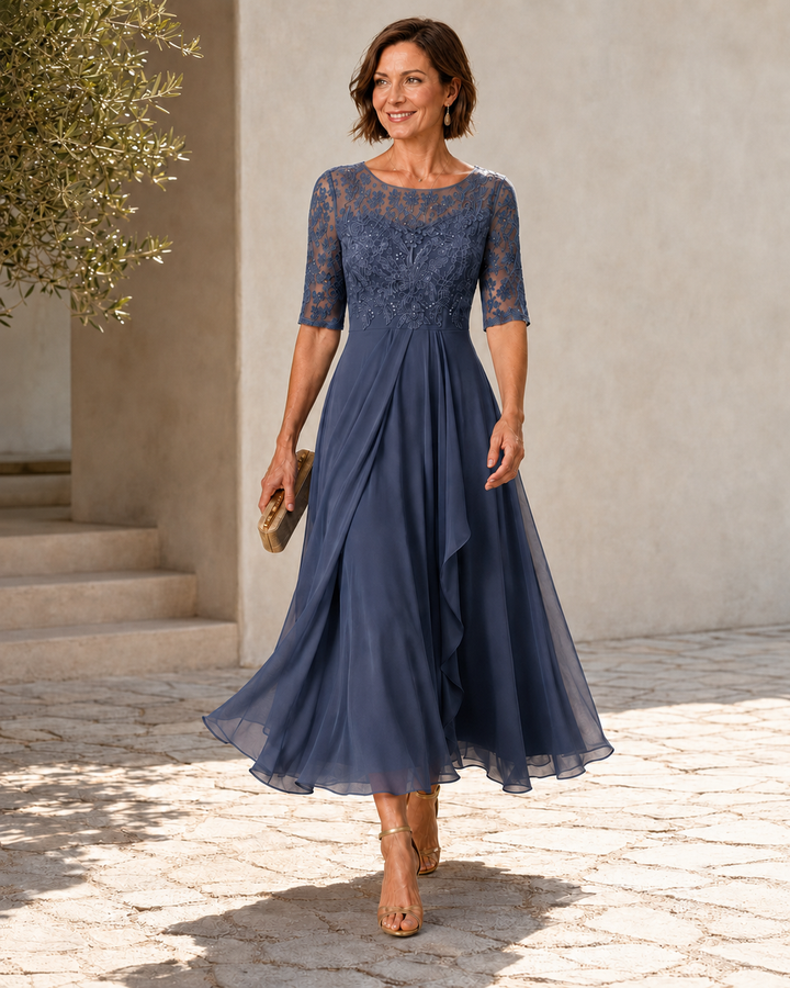 Adeline | Lace Chiffon Midi Dress