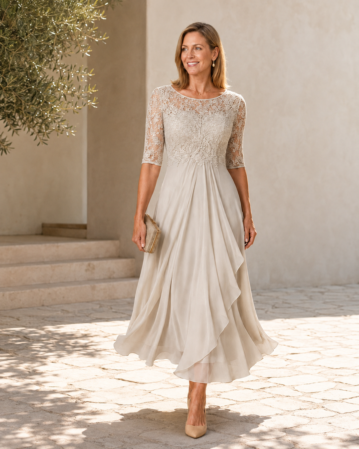 Adeline | Lace Chiffon Midi Dress
