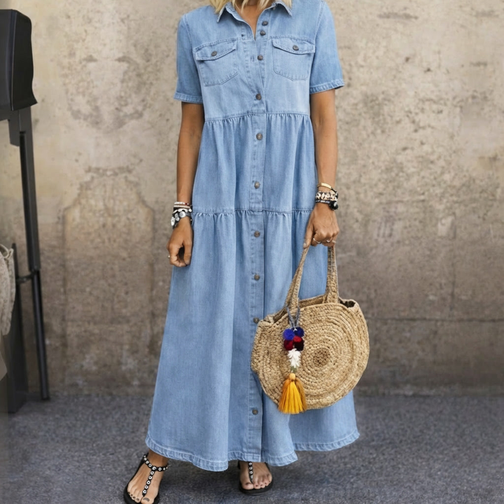 Marissa | Button Front Tiered Maxi Dress