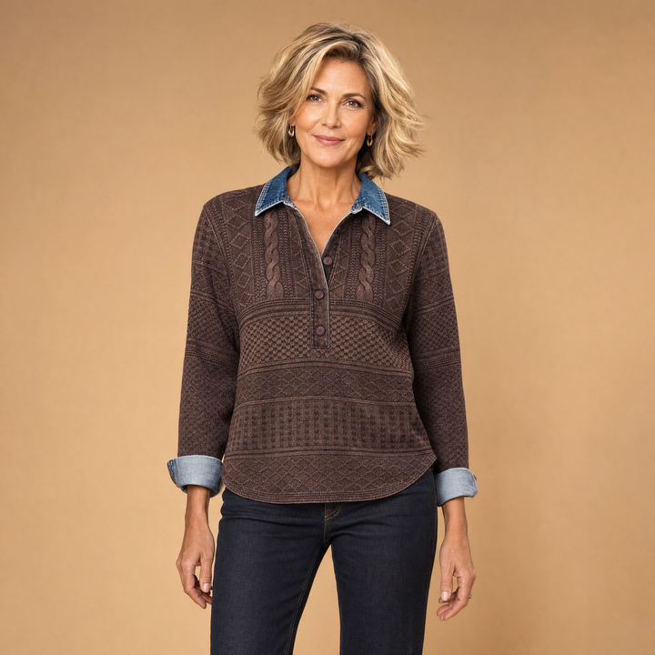 Giselle | Textured Print Button Collar Top