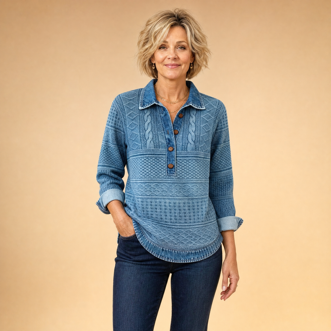 Giselle | Textured Print Button Collar Top