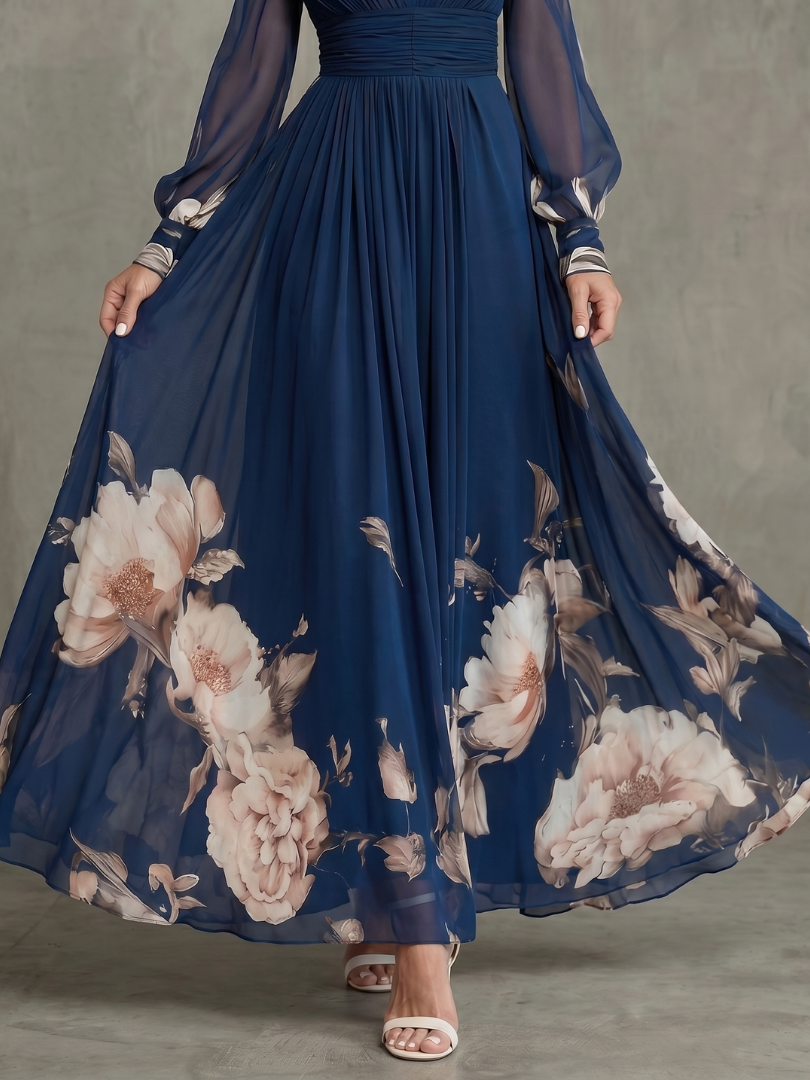 Marceline | Floral Hem Sheer Sleeve Maxi Dress