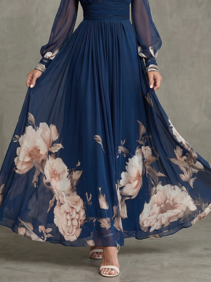 Marceline | Floral Hem Sheer Sleeve Maxi Dress