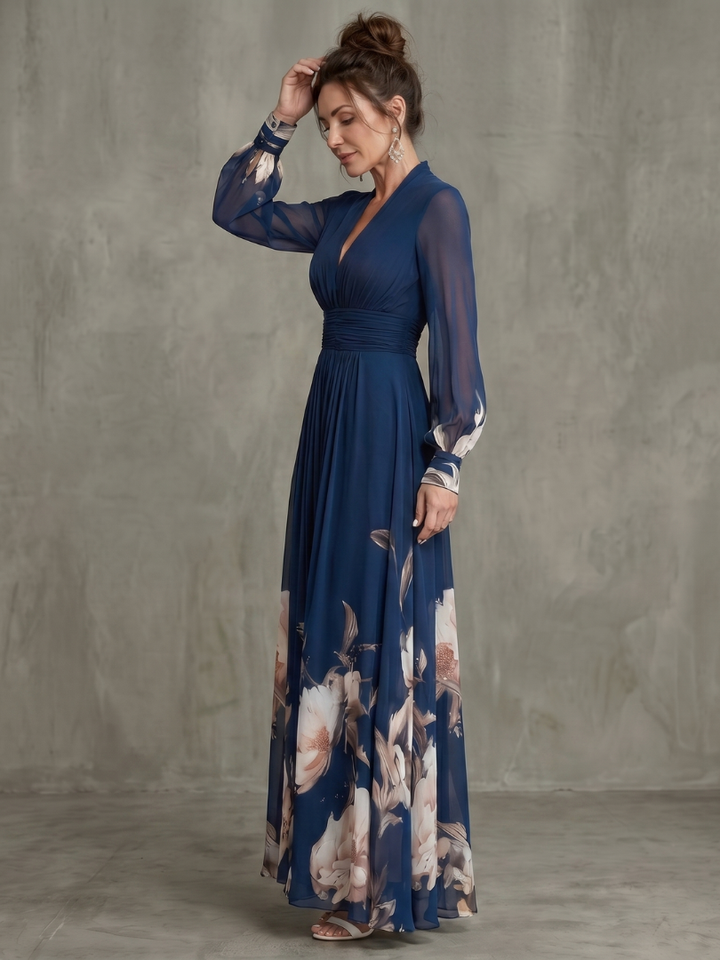 Marceline | Floral Hem Sheer Sleeve Maxi Dress