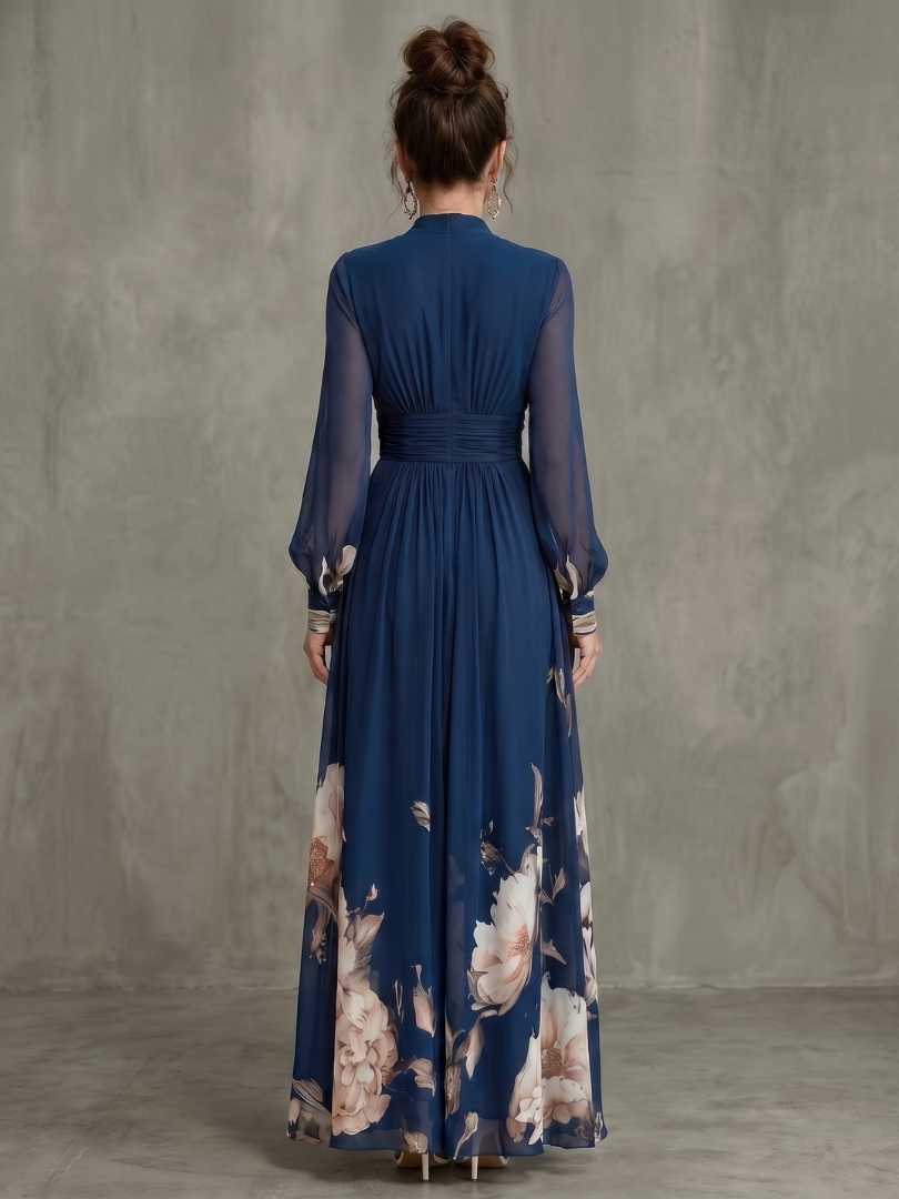 Marceline | Floral Hem Sheer Sleeve Maxi Dress