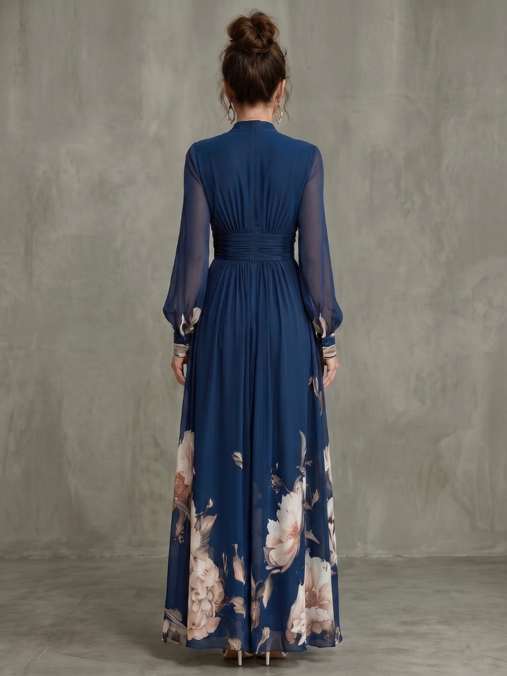 Marceline | Floral Hem Sheer Sleeve Maxi Dress