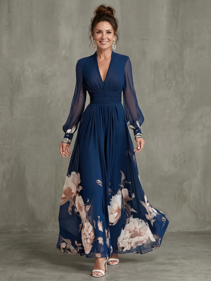 Marceline | Floral Hem Sheer Sleeve Maxi Dress