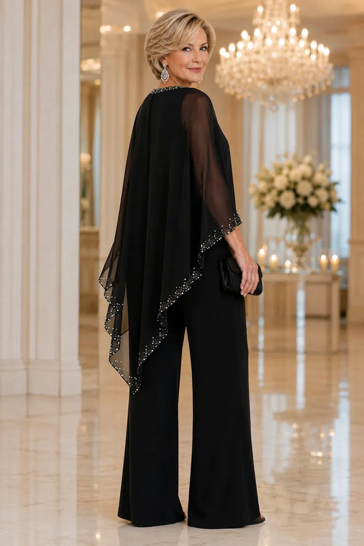 Celestine | Beaded Chiffon Cape Pant Set