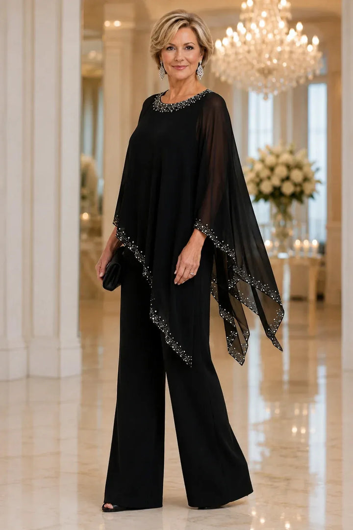 Celestine | Beaded Chiffon Cape Pant Set