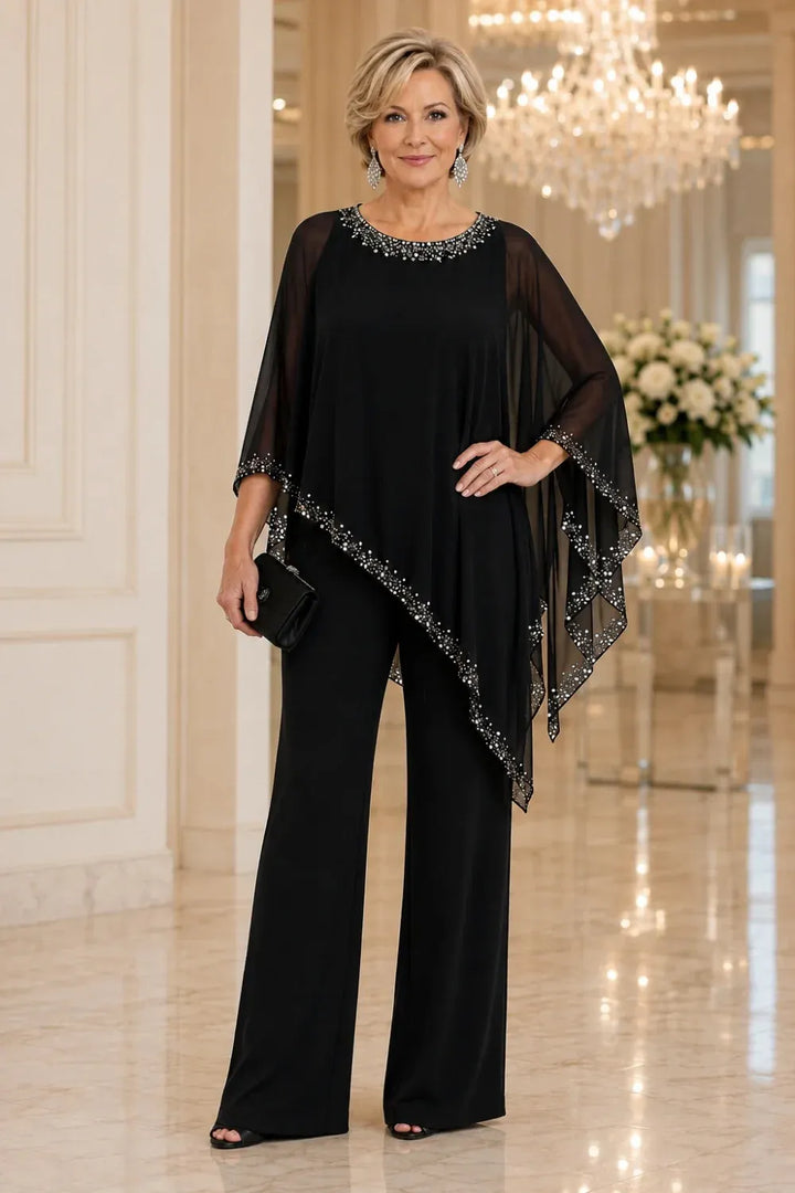 Celestine | Beaded Chiffon Cape Pant Set