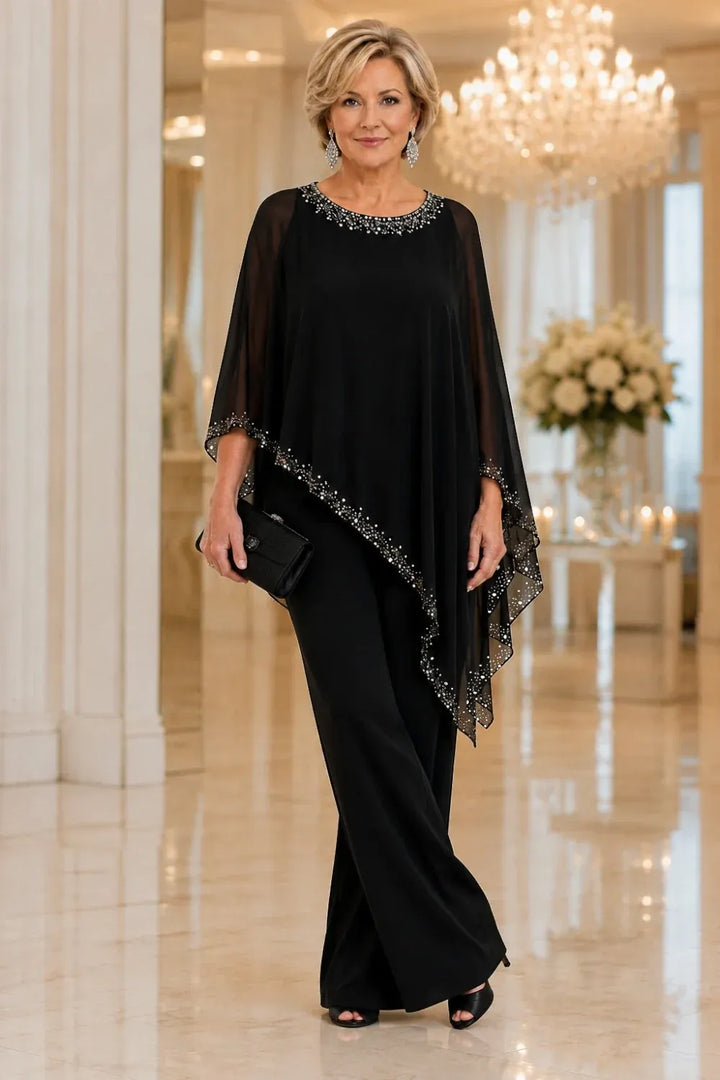 Celestine | Beaded Chiffon Cape Pant Set