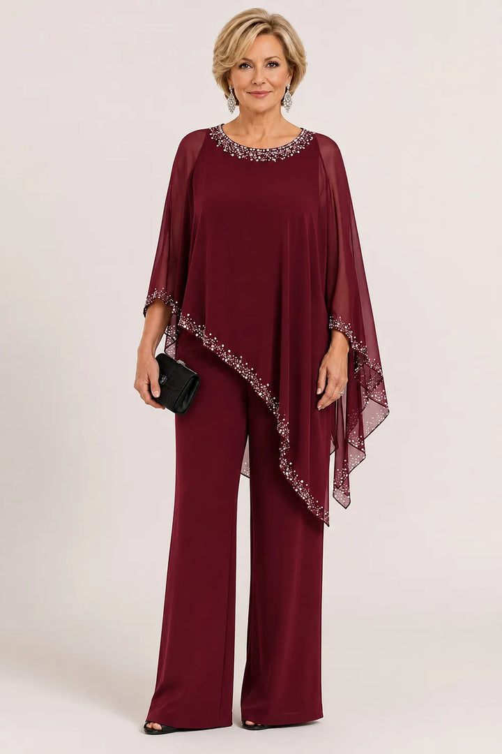 Celestine | Beaded Chiffon Cape Pant Set