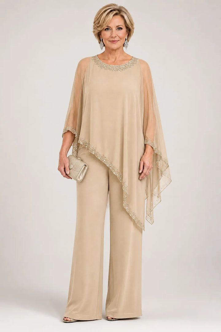 Celestine | Beaded Chiffon Cape Pant Set
