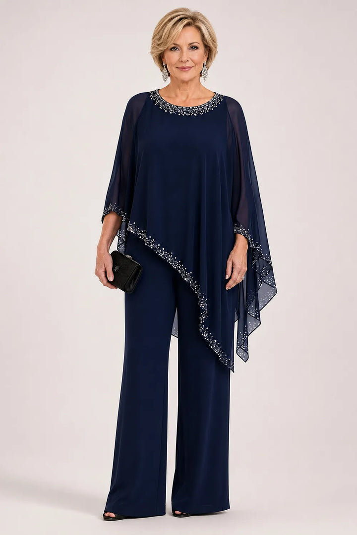 Celestine | Beaded Chiffon Cape Pant Set