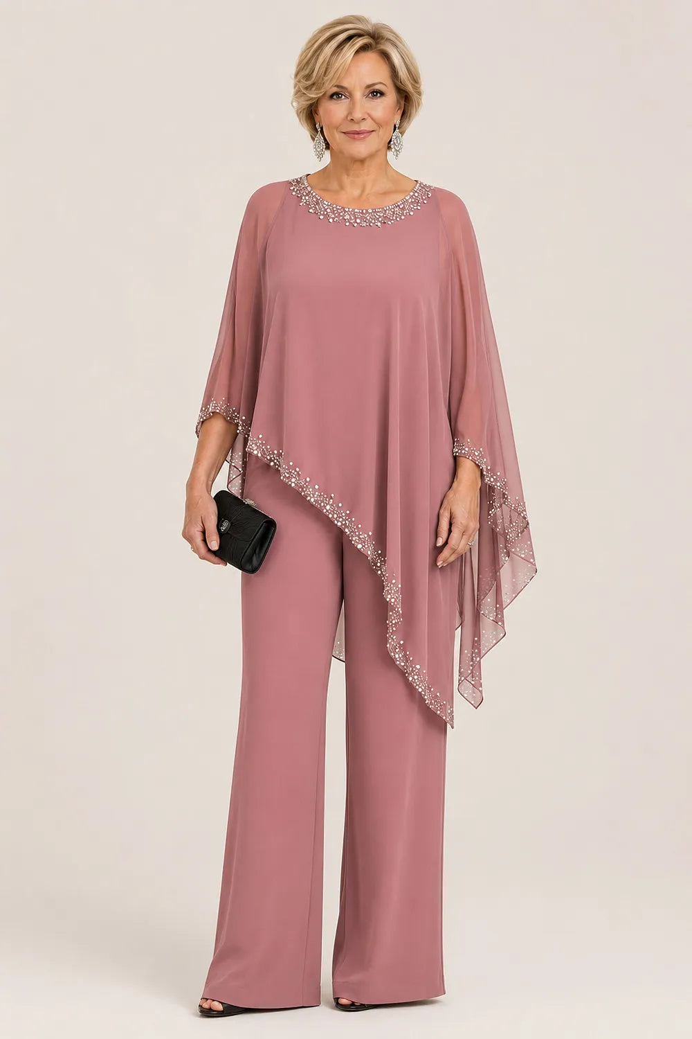 Celestine | Beaded Chiffon Cape Pant Set