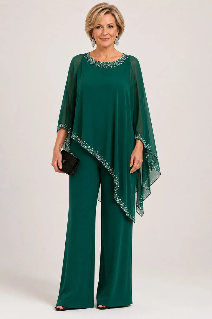 Celestine | Beaded Chiffon Cape Pant Set