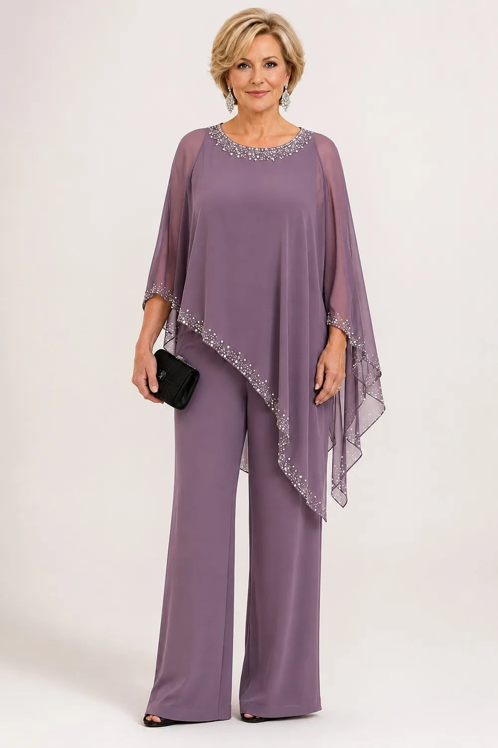 Celestine | Beaded Chiffon Cape Pant Set