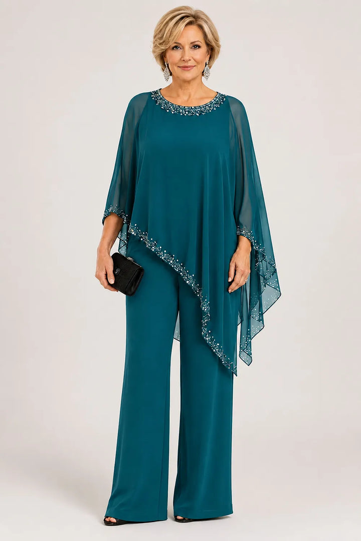 Celestine | Beaded Chiffon Cape Pant Set