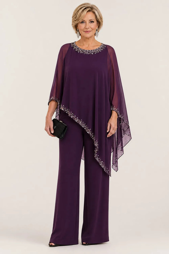 Celestine | Beaded Chiffon Cape Pant Set