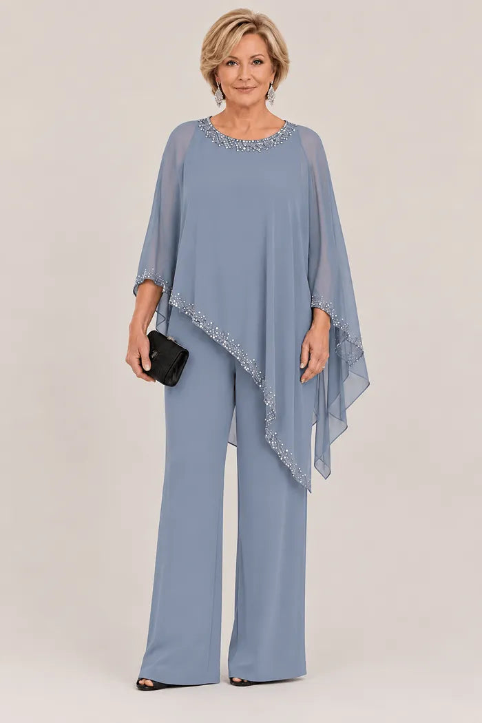 Celestine | Beaded Chiffon Cape Pant Set