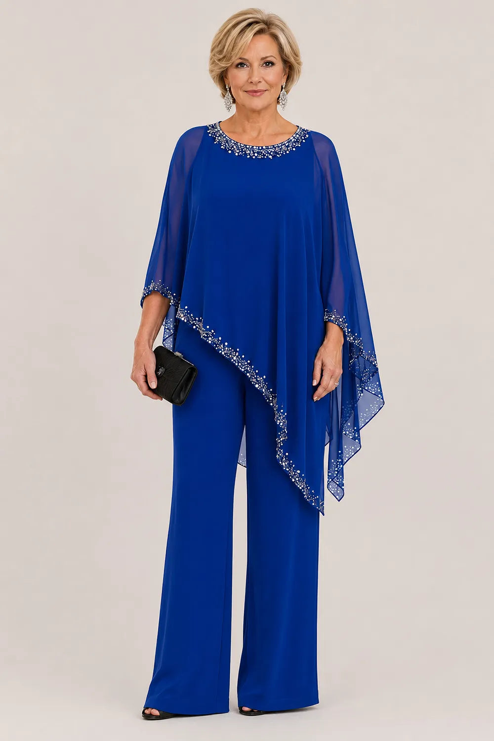 Celestine | Beaded Chiffon Cape Pant Set