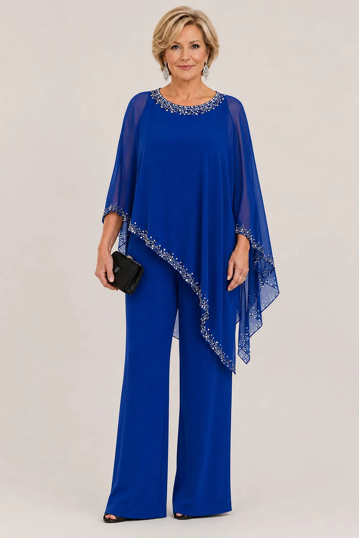 Celestine | Beaded Chiffon Cape Pant Set
