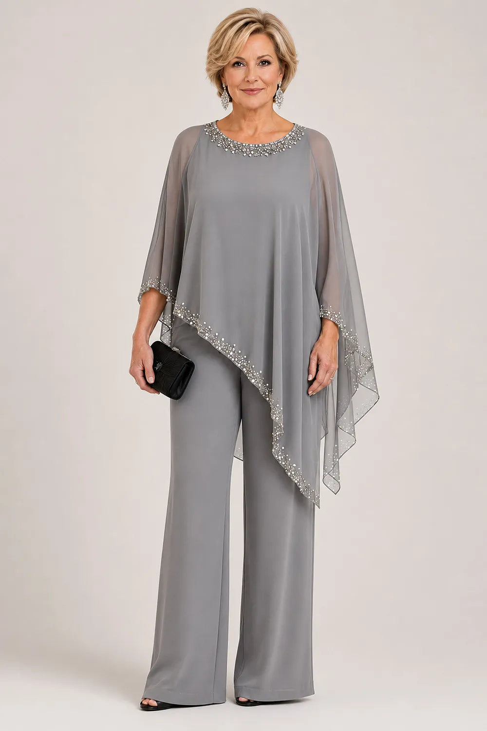 Celestine | Beaded Chiffon Cape Pant Set