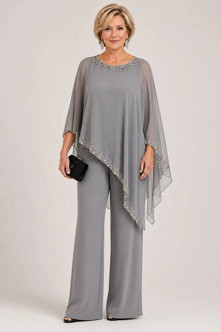 Celestine | Beaded Chiffon Cape Pant Set