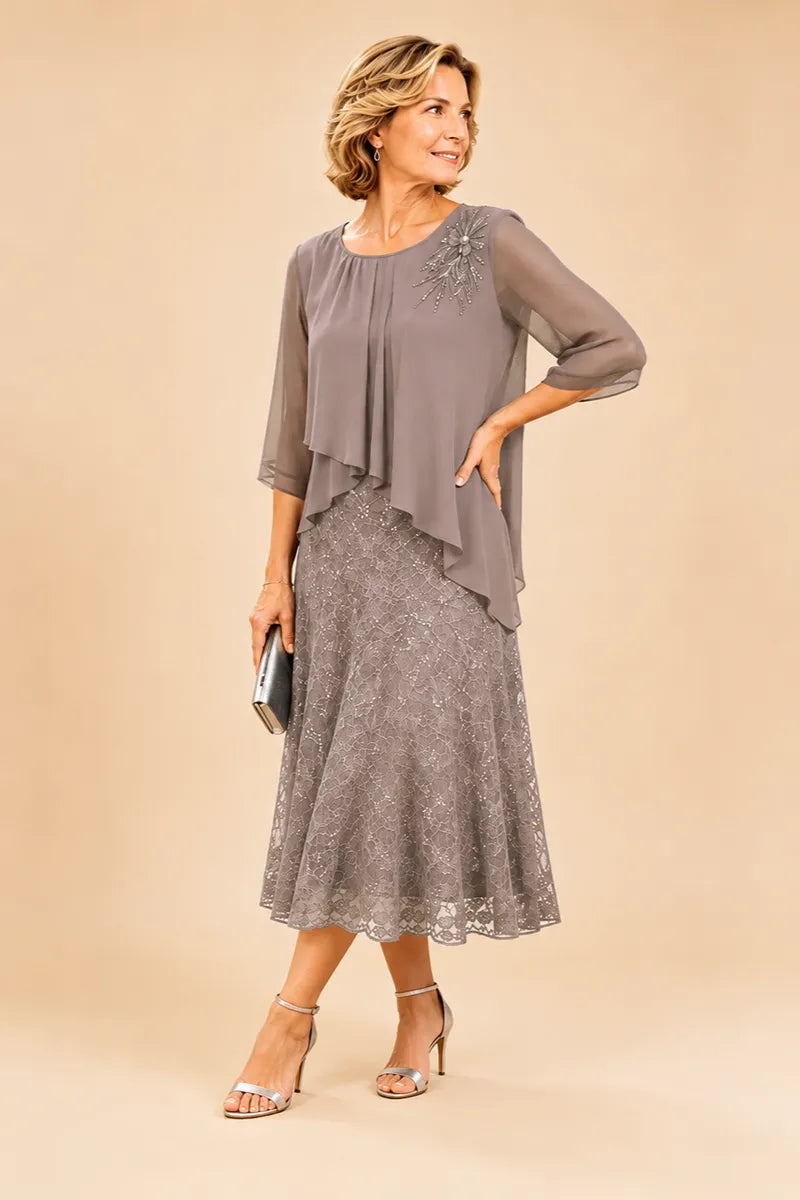 Celestine | Embellished Lace Layered Midi Dress
