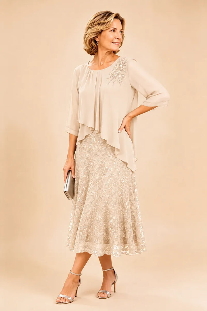 Celestine | Embellished Lace Layered Midi Dress