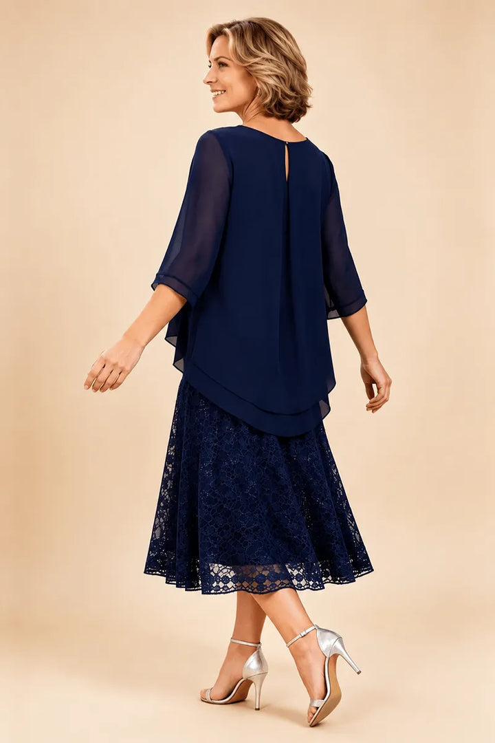 Celestine | Embellished Lace Layered Midi Dress