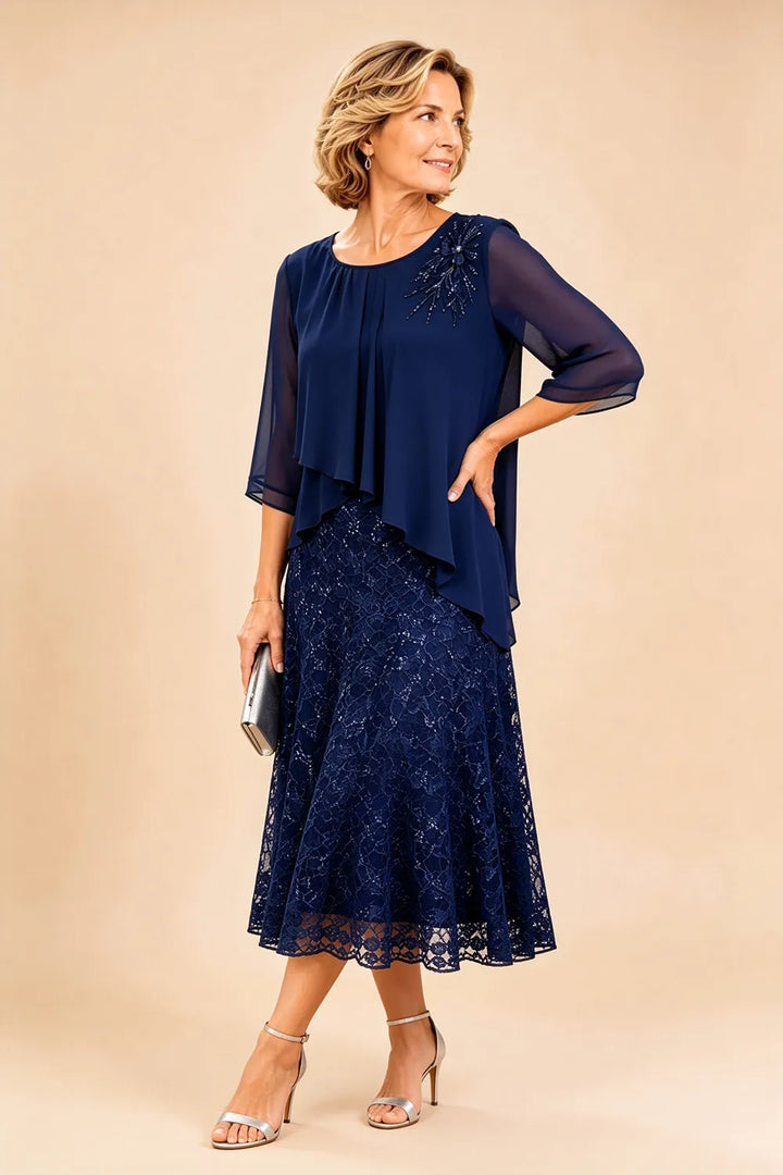 Celestine | Embellished Lace Layered Midi Dress