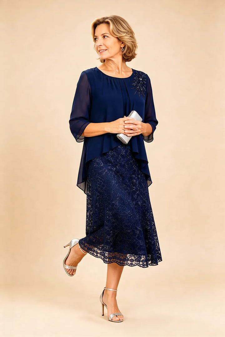 Celestine | Embellished Lace Layered Midi Dress