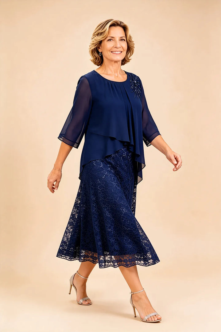 Celestine | Embellished Lace Layered Midi Dress