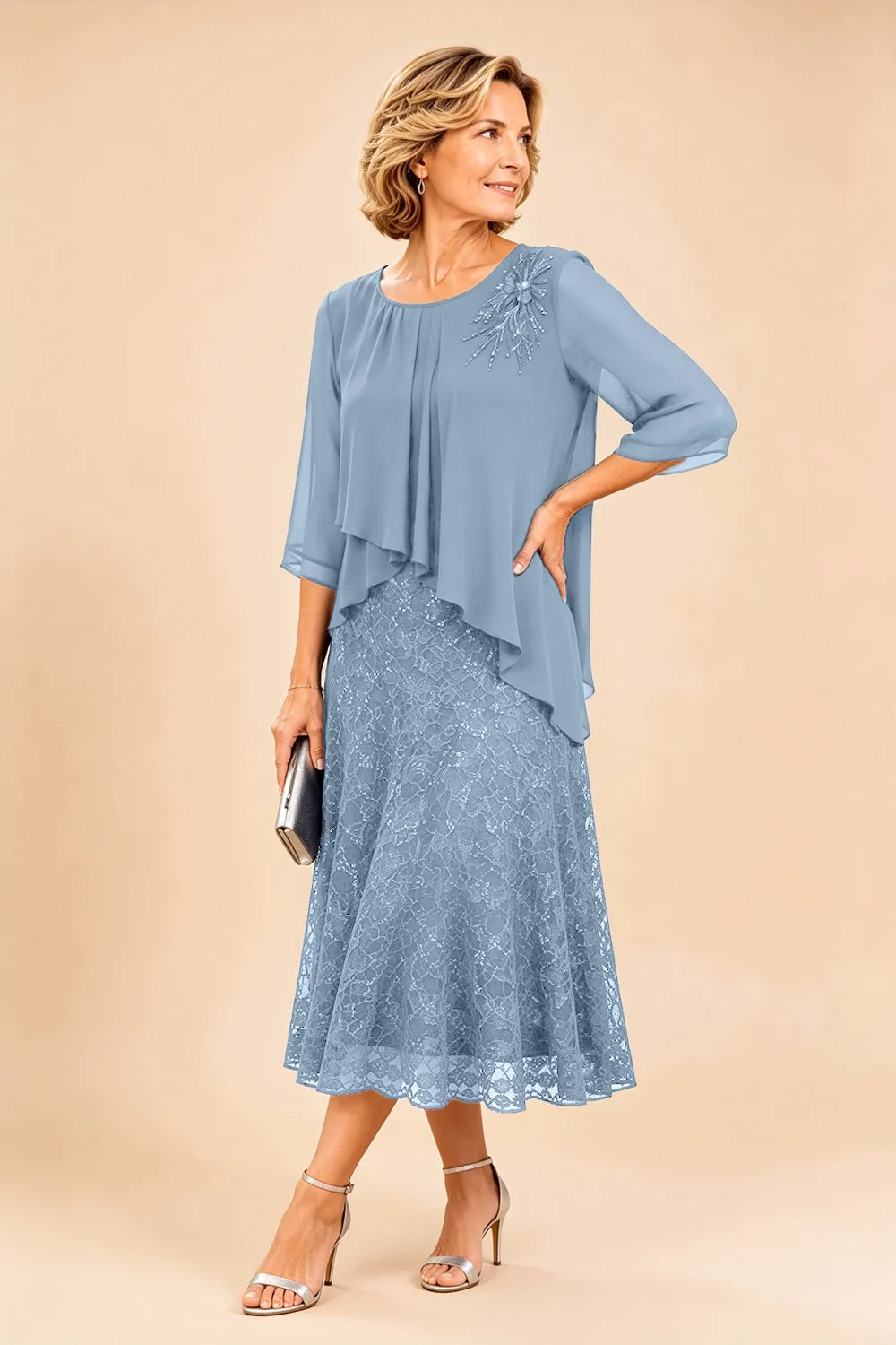 Celestine | Embellished Lace Layered Midi Dress