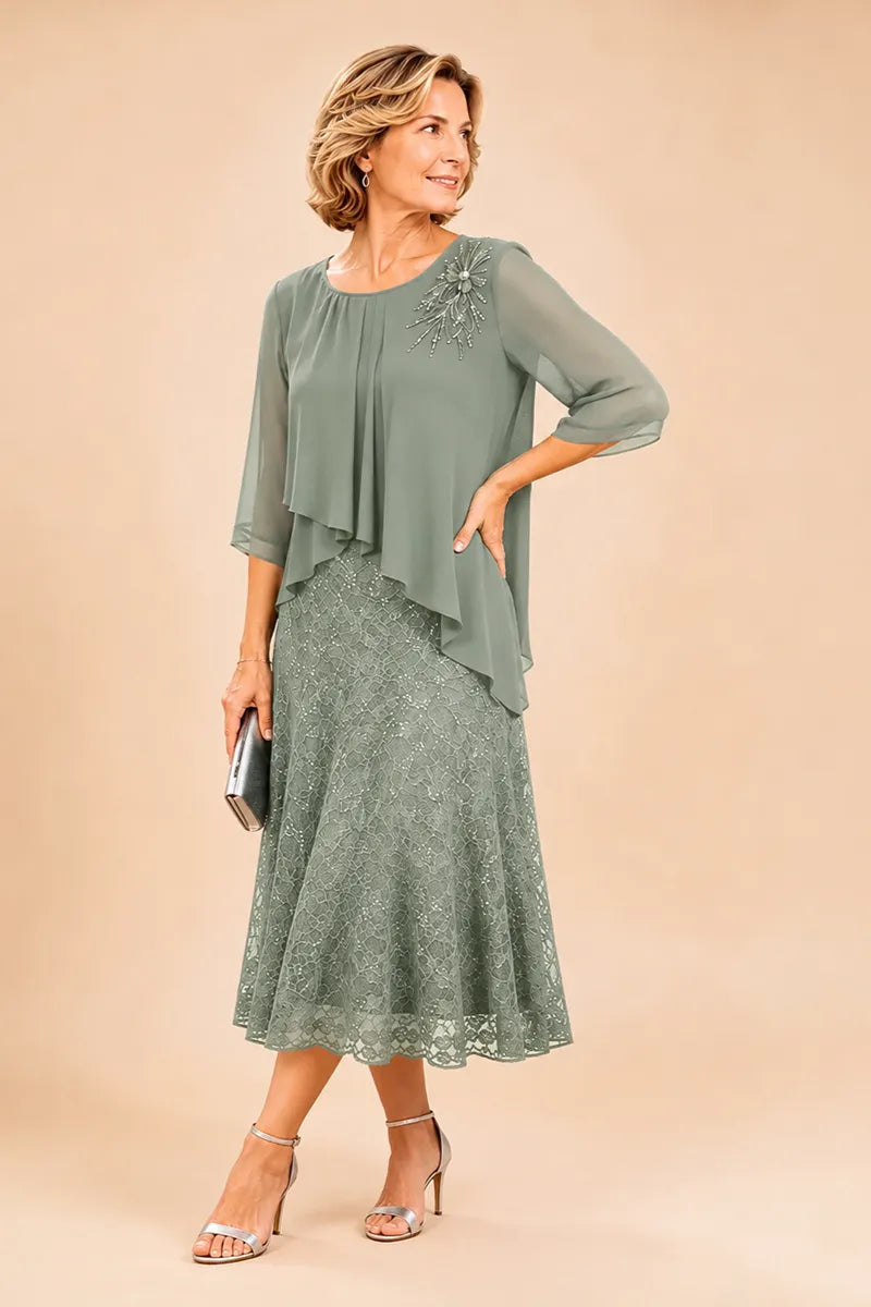 Celestine | Embellished Lace Layered Midi Dress