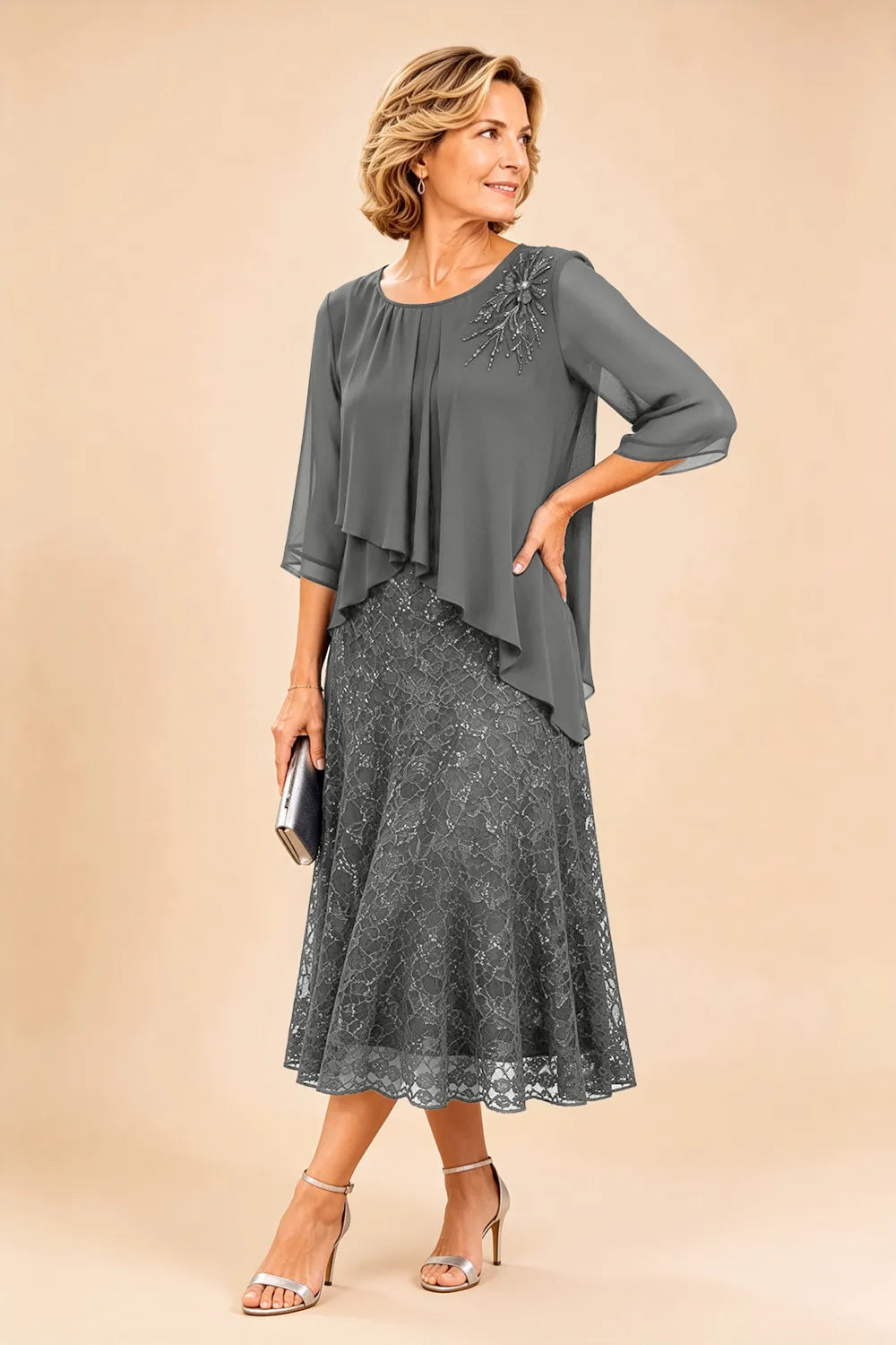 Celestine | Embellished Lace Layered Midi Dress