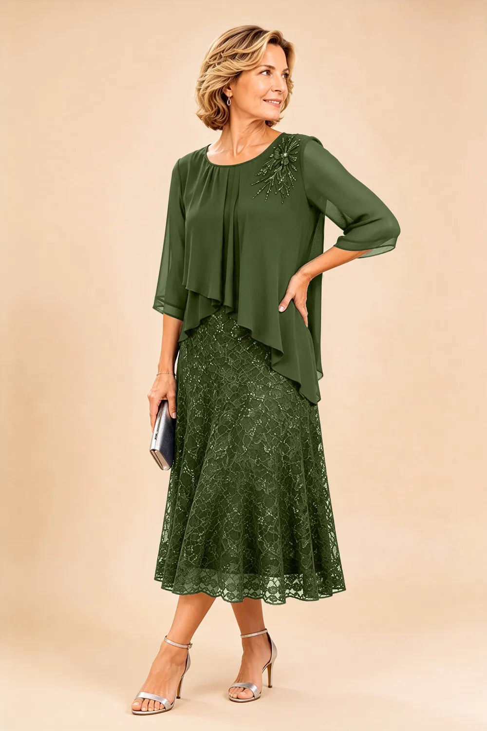Celestine | Embellished Lace Layered Midi Dress