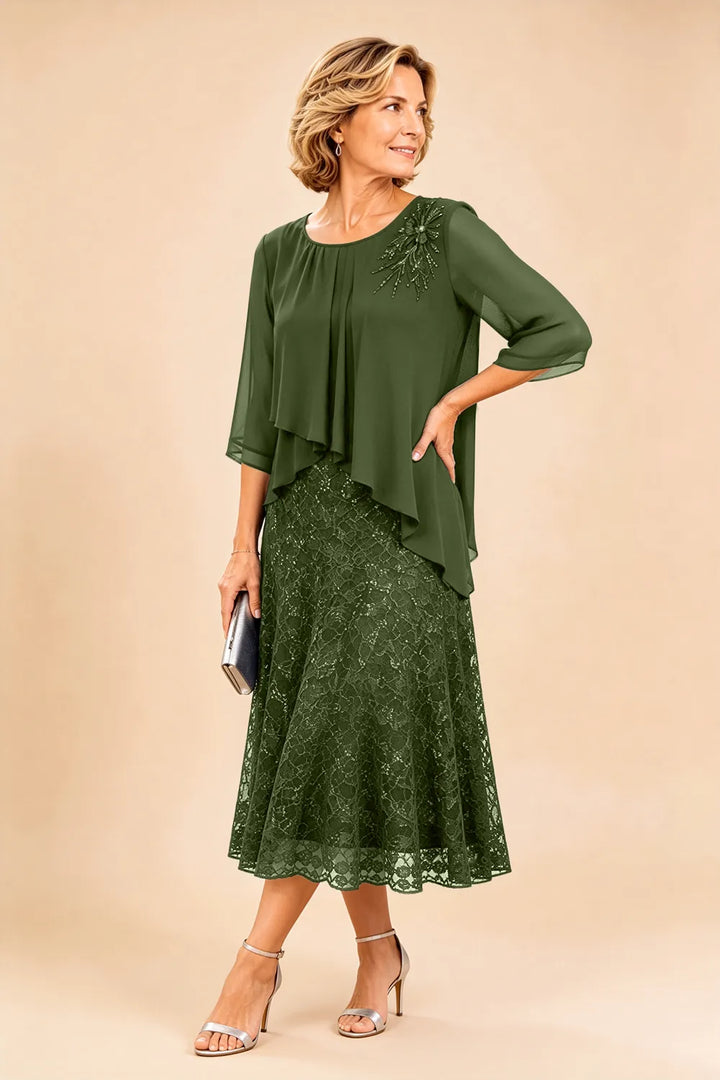 Celestine | Embellished Lace Layered Midi Dress