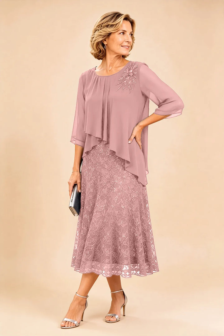 Celestine | Embellished Lace Layered Midi Dress