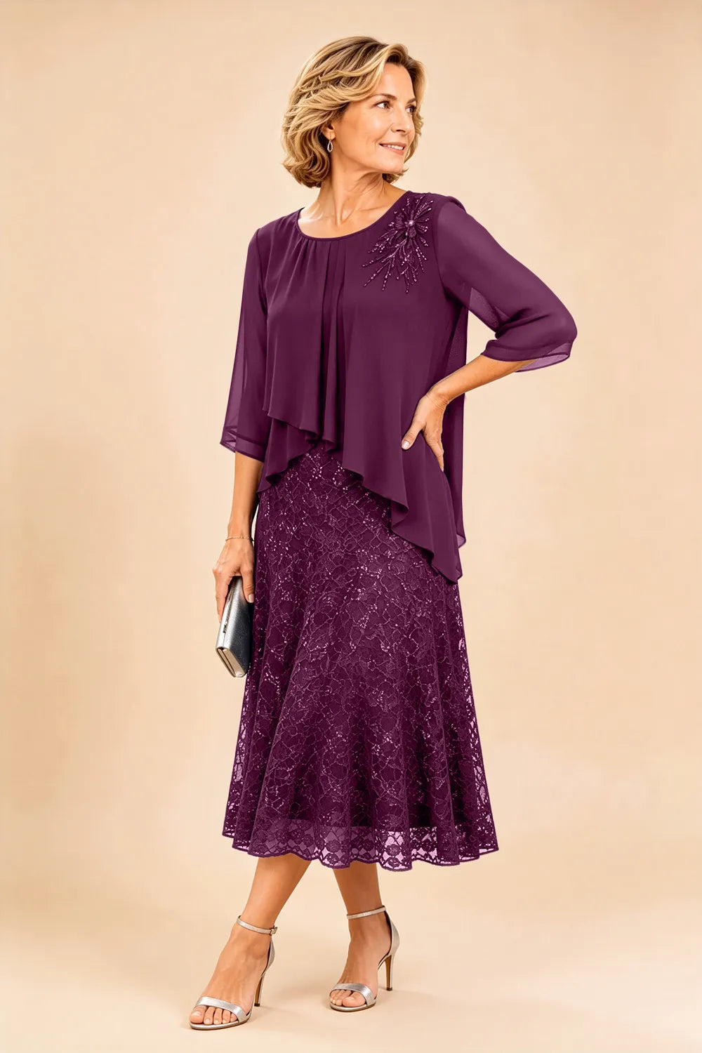 Celestine | Embellished Lace Layered Midi Dress