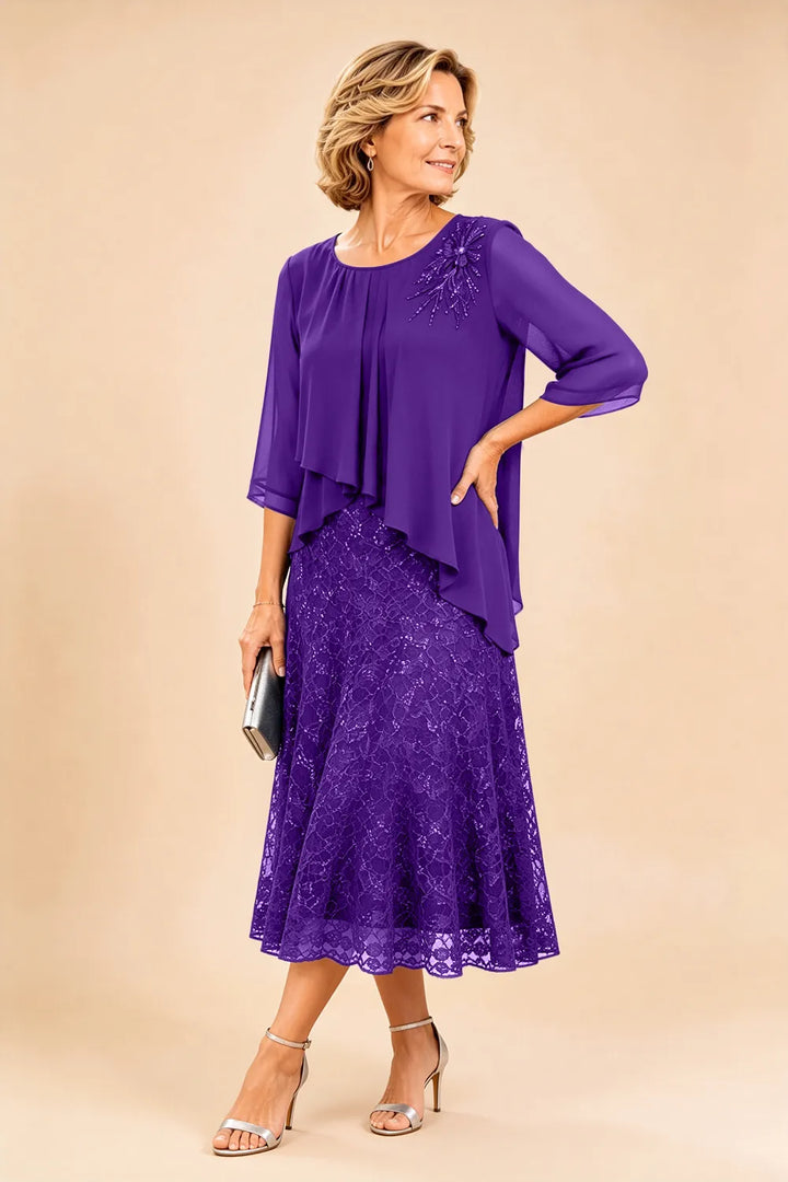 Celestine | Embellished Lace Layered Midi Dress