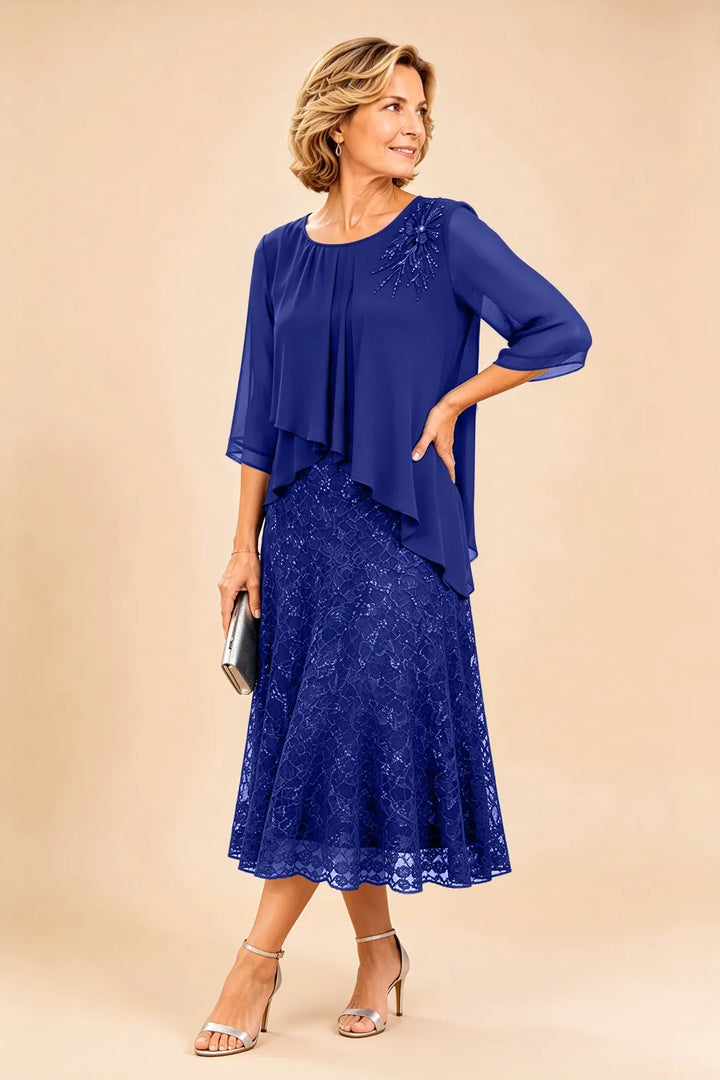 Celestine | Embellished Lace Layered Midi Dress