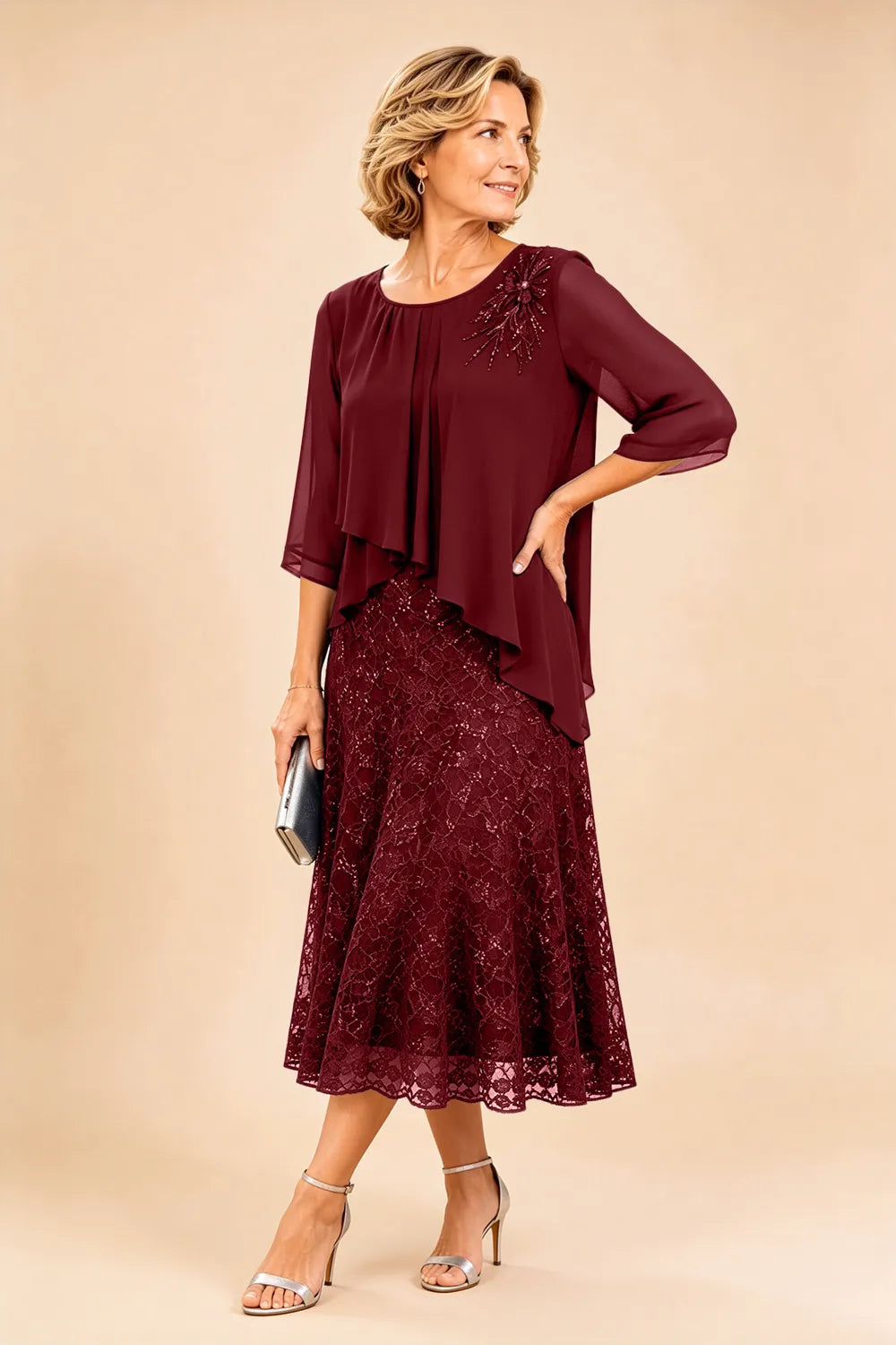 Celestine | Embellished Lace Layered Midi Dress