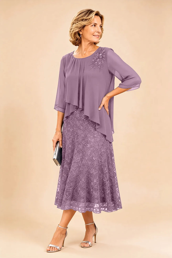 Celestine | Embellished Lace Layered Midi Dress